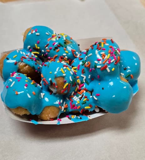 Blue sprinkle donut holes at Snowflake Donuts in Humble, TX